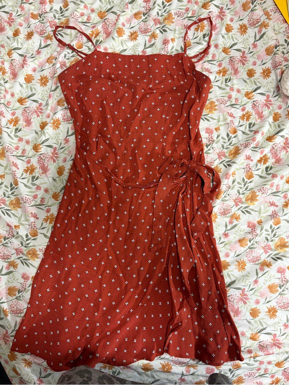 Abercrombie & Fitch Rust Mini Tie-Waist Spaghetti Strap Dress